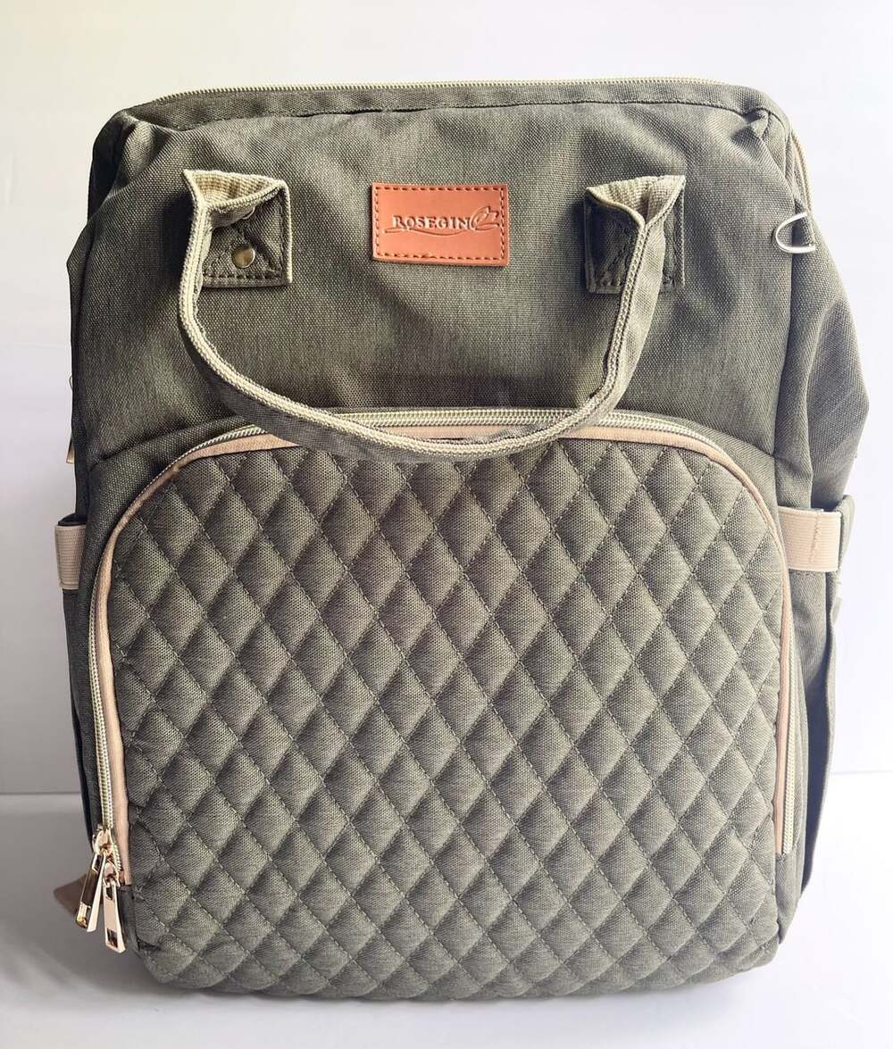 Rosegin Quilted Canvas Diaper Bag Backpack Olive Green
